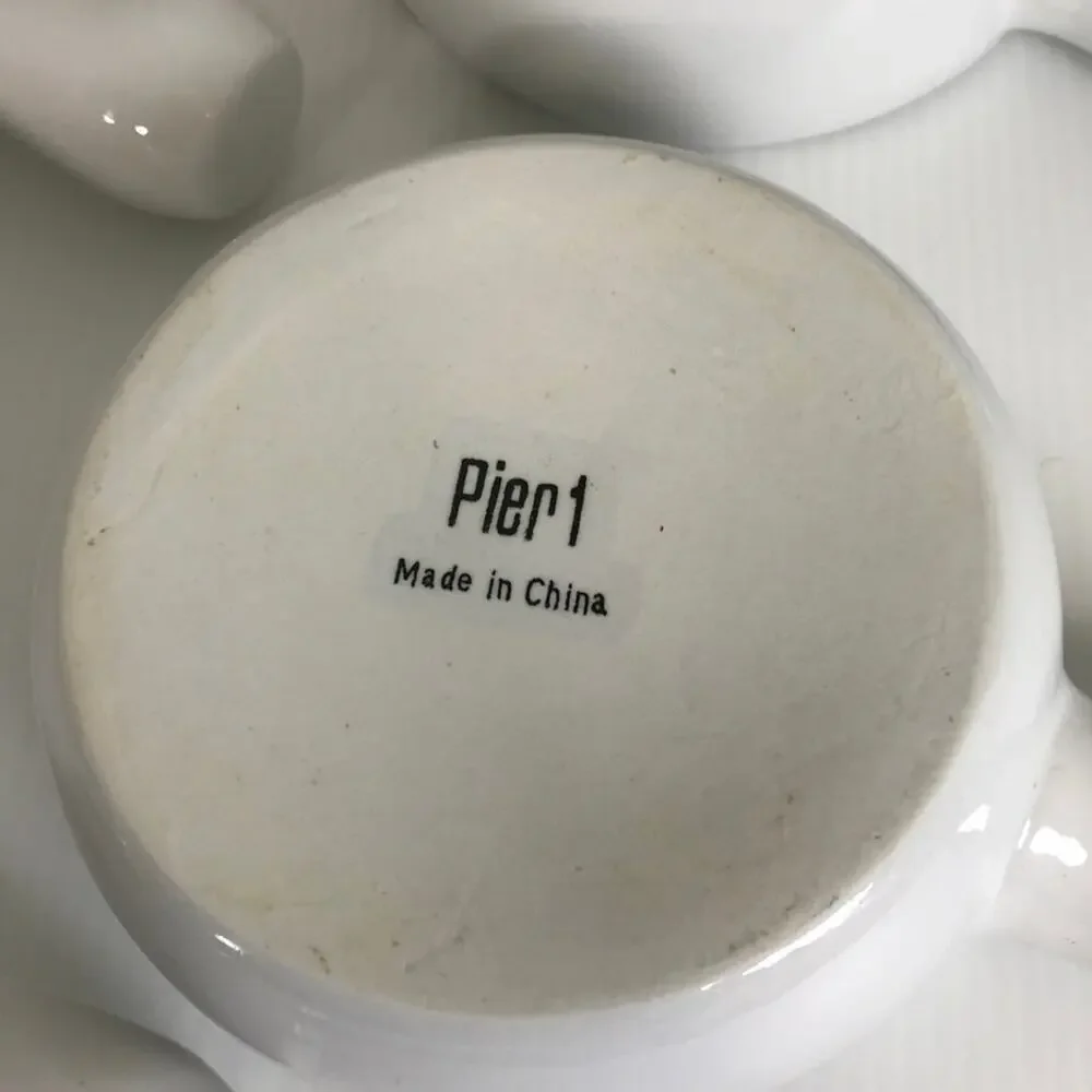 Pier 1 Imports Retro Cottage White Side Handle Ceramic Soup Bowl Set of 4